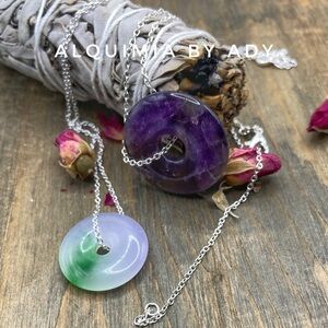 Fall purple healing crystals sterling silver stamped dainty pendant necklace
